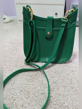 Celine Green and Cream Leather Shoulder Bag